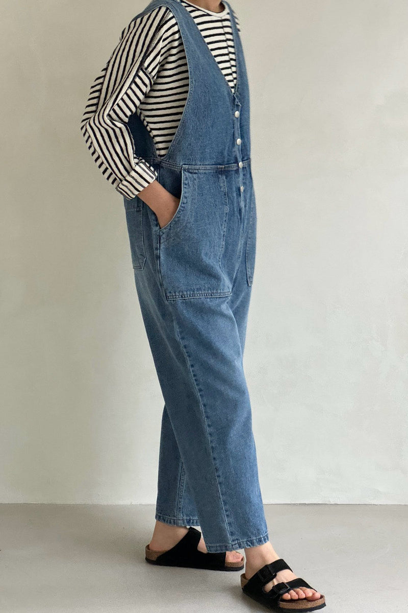 V-Neck Denim Jumpsuit