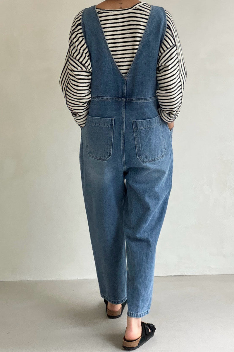 V-Neck Denim Jumpsuit