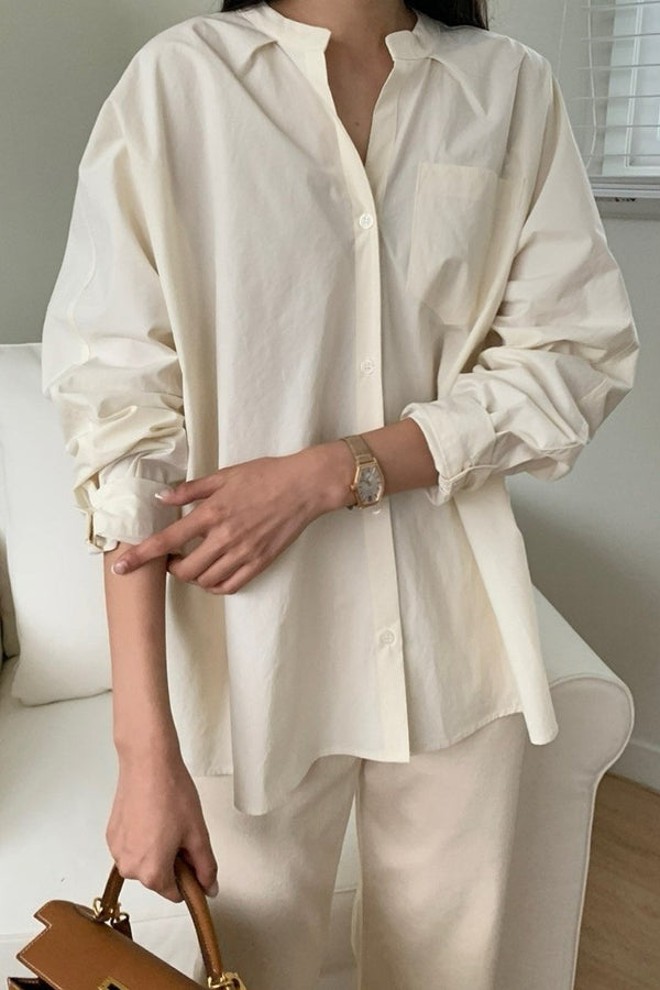 No Collar Pleat Shirt