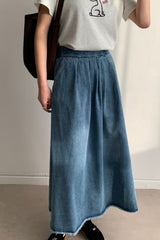 Banded Denim Skirt