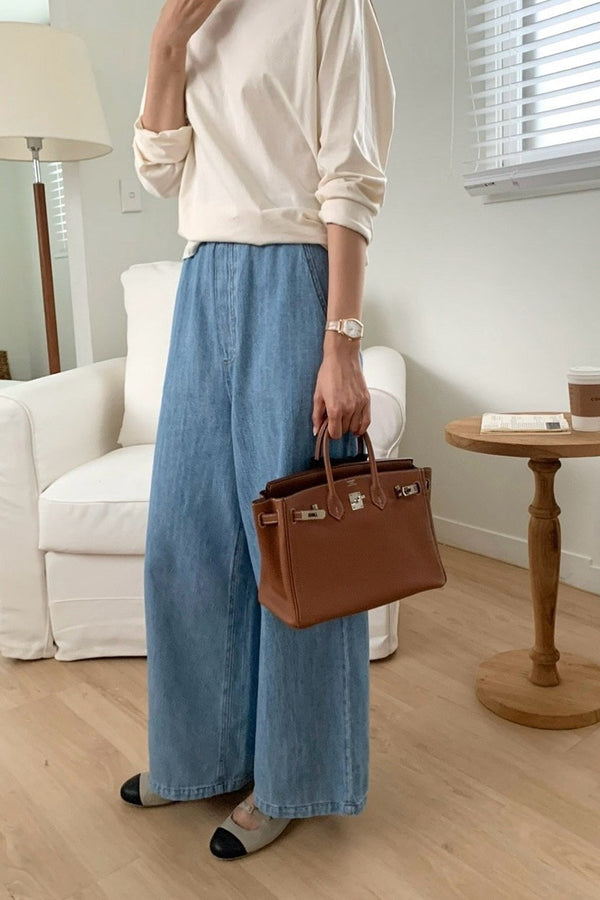 Denim Banding Wide Pants