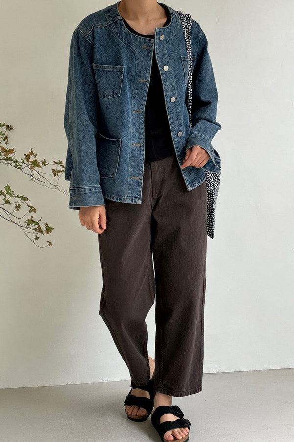 Collarless Denim Jacket