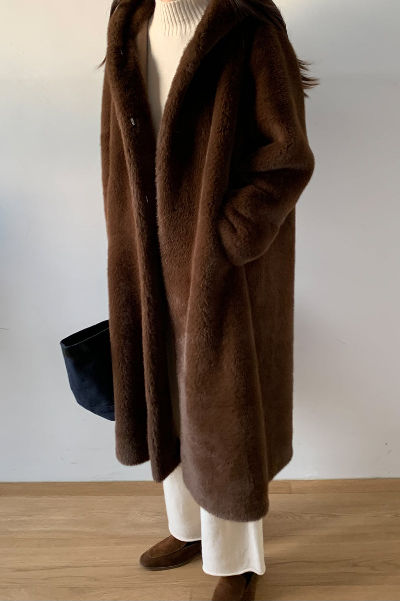 Mink-Style Hooded Coat