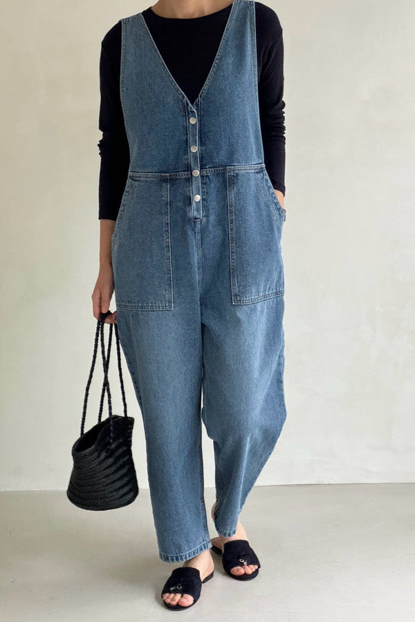 V-Neck Denim Jumpsuit