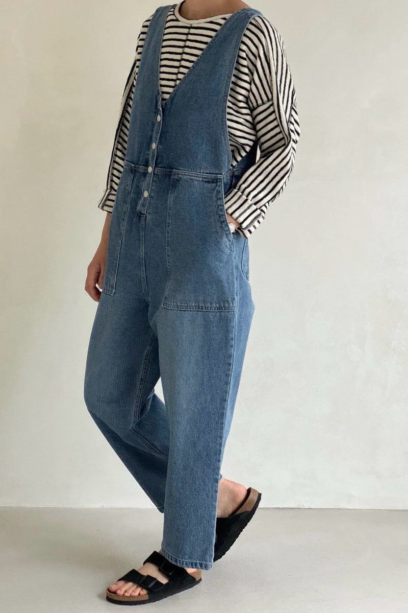 V-Neck Denim Jumpsuit