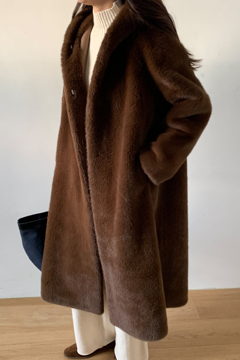 Mink-Style Hooded Coat