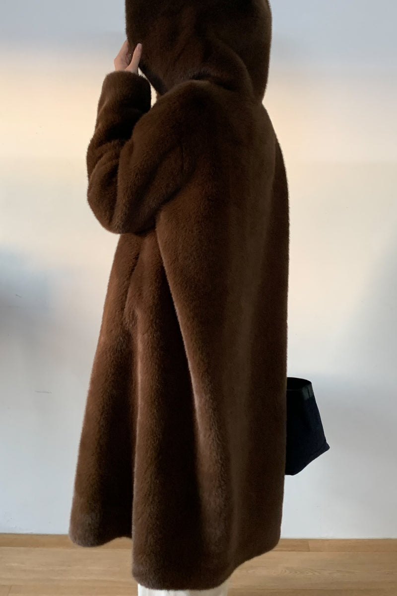 Mink-Style Hooded Coat