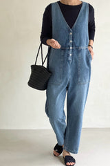 V-Neck Denim Jumpsuit