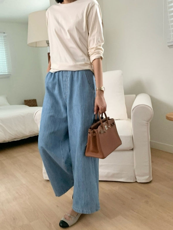 Denim Banding Wide Pants