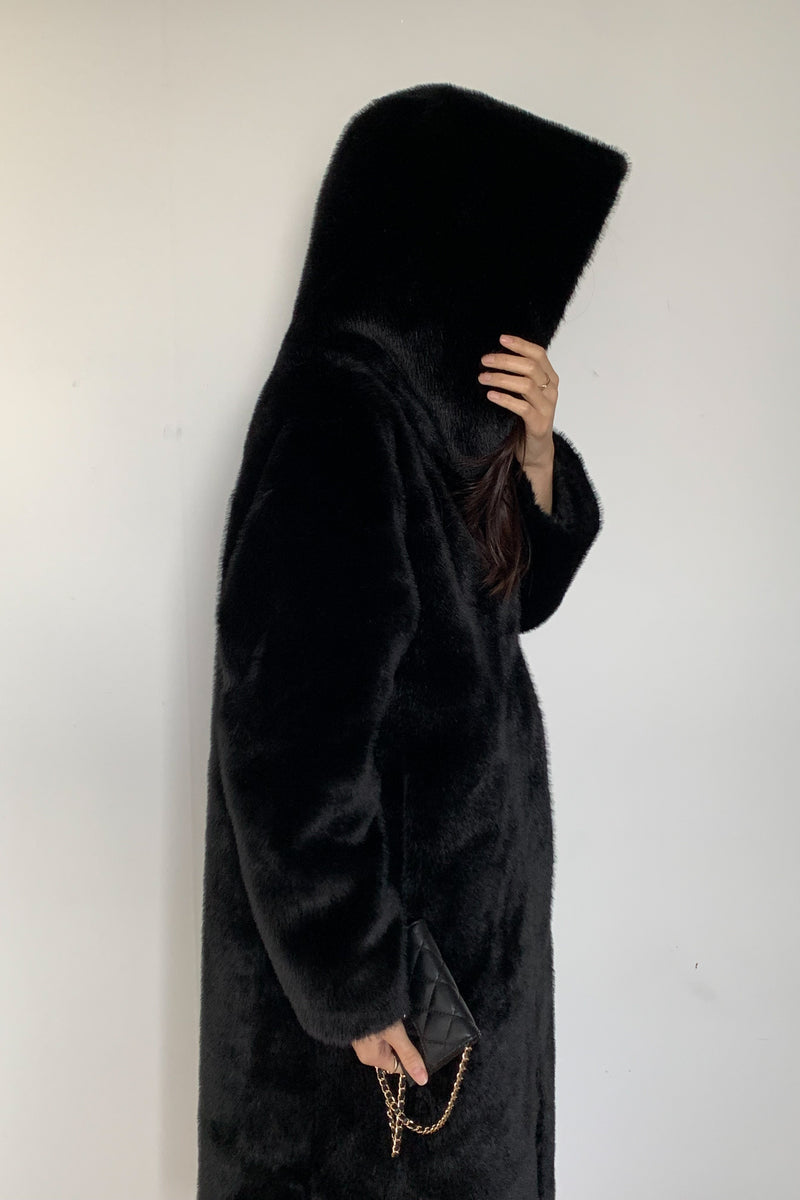 Mink-Style Hooded Coat