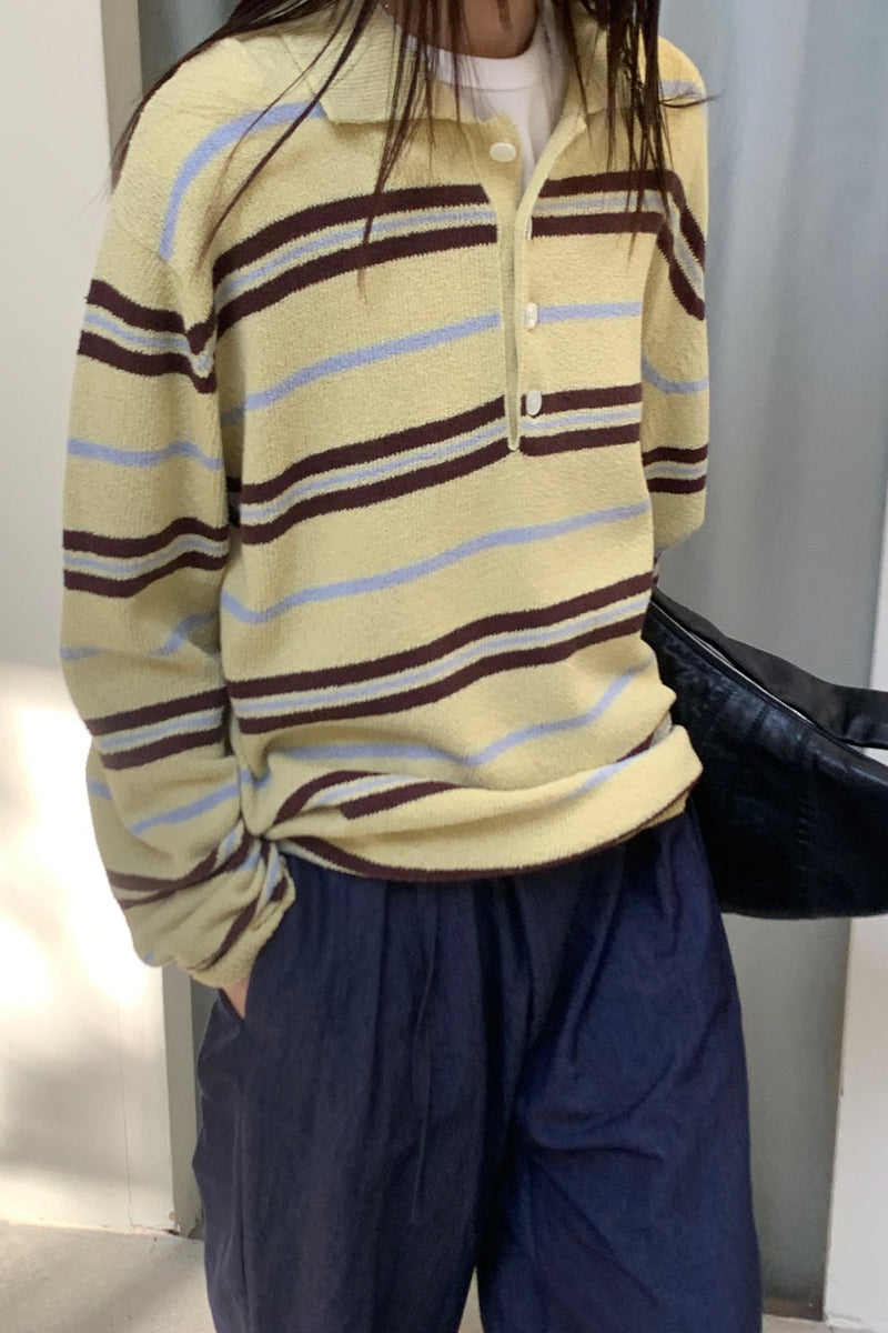 Preppy Stripe Polo Knit