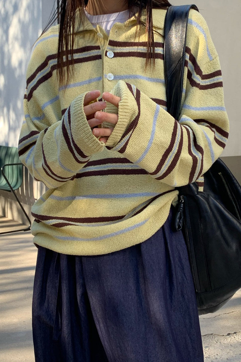 Preppy Stripe Polo Knit