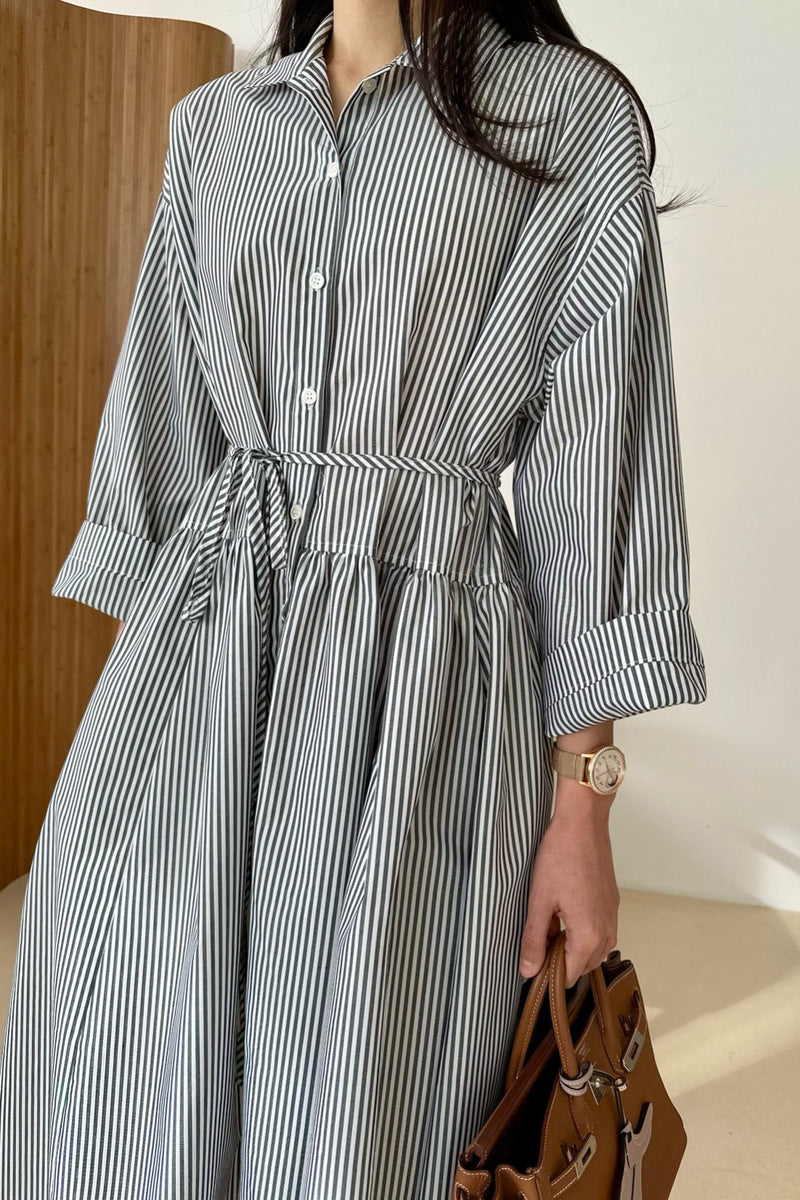 Striped Waist-Tie Dress