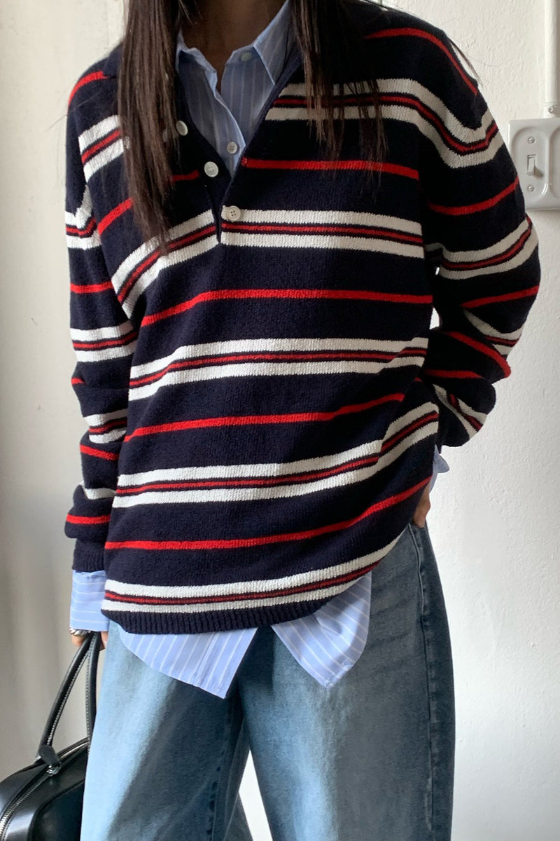 Preppy Stripe Polo Knit